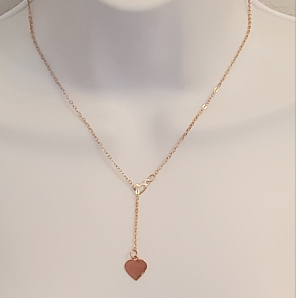 vintage Jewelry - 💚5/$25 Gold Tone Lariat Interlock Chain Heart Dainty Pendant Necklace